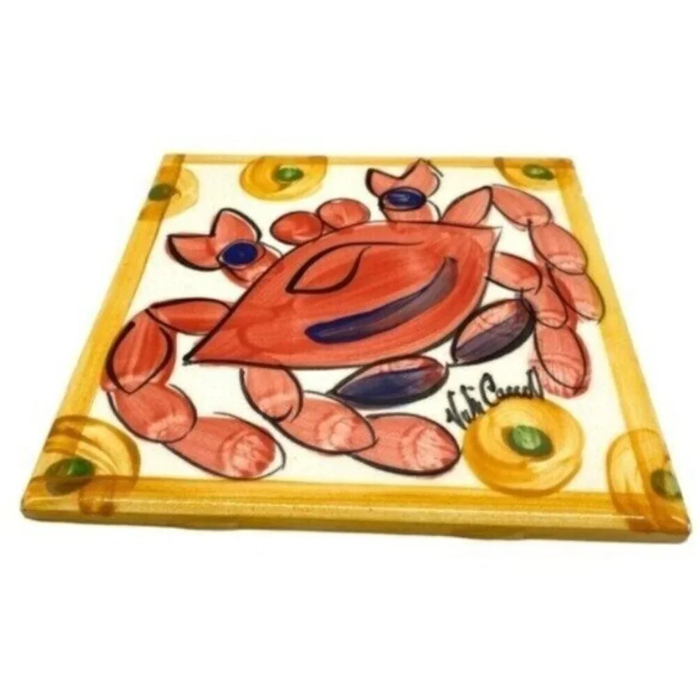 Vicki Carroll Studio Handpainted Ceramic Splish Splash Crab Tile